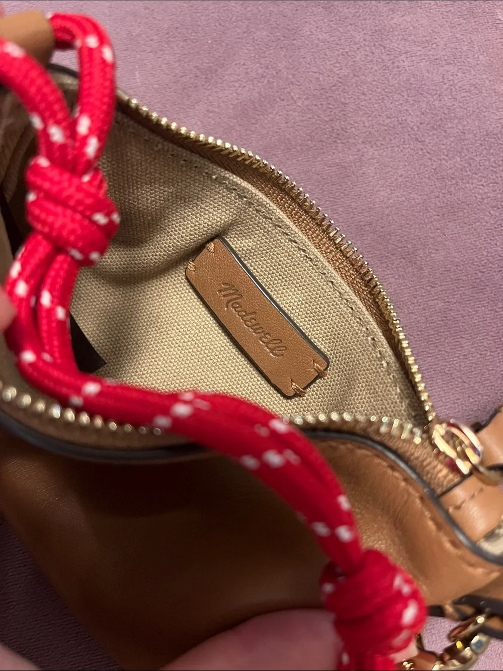 Leather Wristlet Clutch with Red Rope Handle